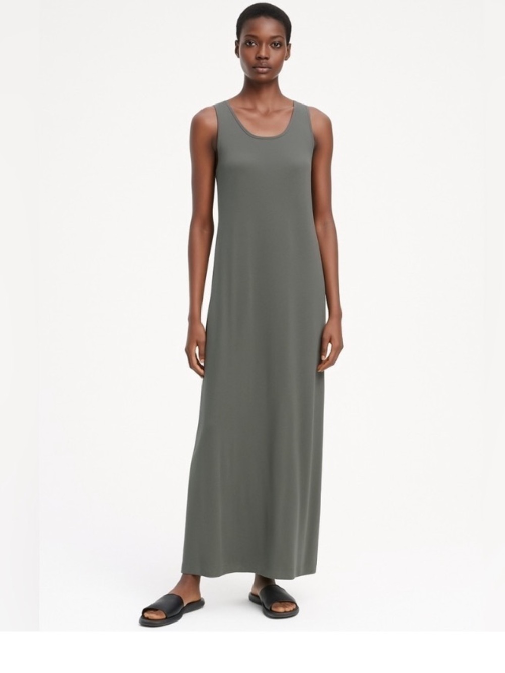 Eileen Fisher Gray Stretch Knit Long Maxi Tank Dress